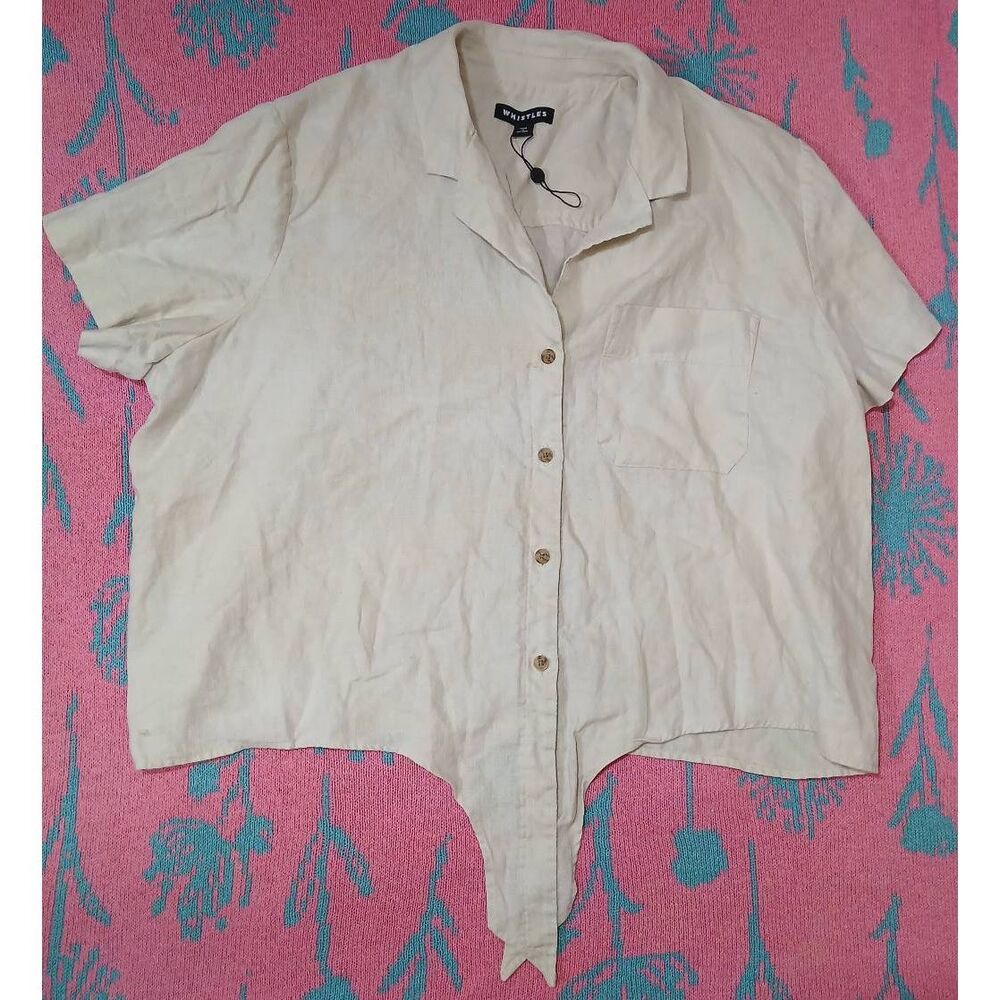 Whistle london womens large boxy 100% linen beige shirt elevated minimalist